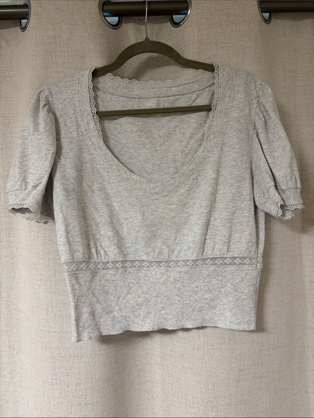 Aerie Light Gray Lace-Trim Scoop Neck Women's Top